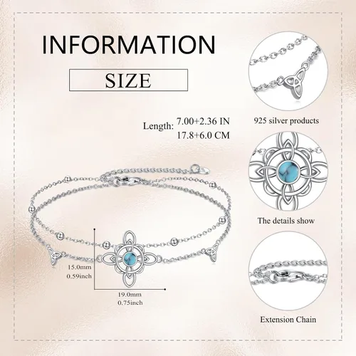 Vista 3 de VONALA Pulsera ajustable de plata de ley, diseño de nudo de bruja, doble círculo, libélula, mariposa, pulsera ajustable para verano, playa, cadena