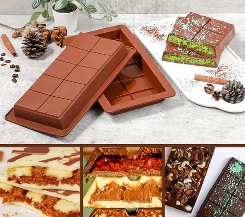 Vista 4 de Webake - Moldes de barra de chocolate profundo, 2 unidades, moldes de silicona platino de 1 pulgada para barra de chocolate Dubai para barra