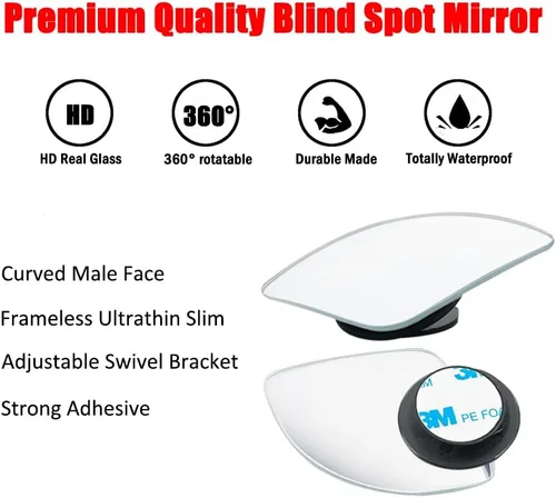 Vista 6 de Ampper Espejo de Punto Ciego en Forma de Abanico, Vidrio HD sin Marco Adhesivo Ajustable Convexo de Gran Angular Retrovisor Espejo para Automóvil
