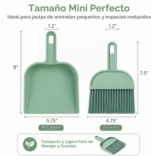 Vista 2 de Rypet Juego de mini recogedor y cepillo para limpieza de jaulas de mascotas pequeñas – Escoba de mano compacta para conejillo de indias, conejo
