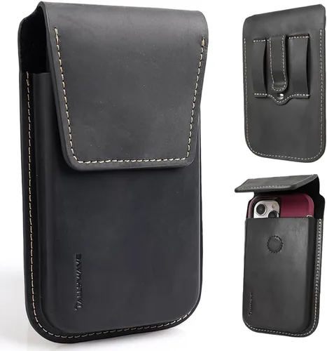 Vista 7 de Tallywave Funda de cuero para teléfono con clip para cinturón, funda para cinturón para iPhone 14, 14 Pro, Galaxy S23, funda para teléfono Negro