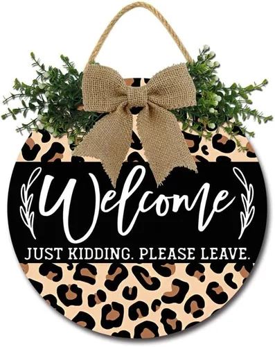Vista 10 de Letrero con texto en inglés "Hello There" para puerta delantera, letrero de bienvenida para puerta de entrada, corona de madera redonda rústica