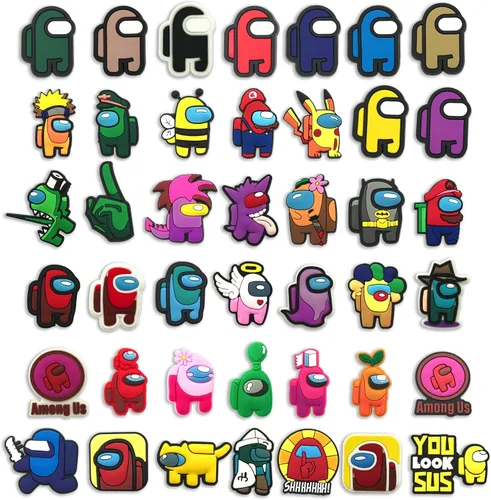 Vista 2 de JunxinGYL 42 piezas de dijes para zapatos, pulsera con agujeros, accesorios para niños, niñas, adolescentes y adultos, recuerdos de fiesta de Among