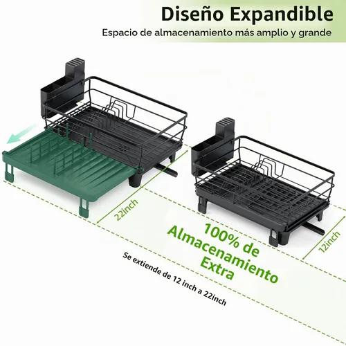 Vista 2 de TOOLF Escurridor extensible para encimera de cocina, color negro