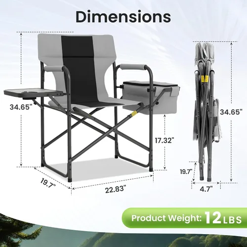 Vista 3 de Director - Silla de campamento – 400 libras resistente con bolsa enfriadora y bandeja lateral plegable, silla de césped portátil al aire libre