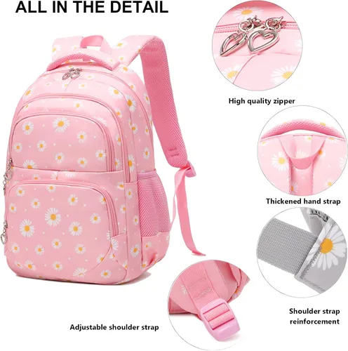 Vista 35 de goldwheat Mochilas impresas margaritas con paquete de almuerzo, estuche de lápices 3pcs, bolsa ligera resistente al agua para la escuela secundaria