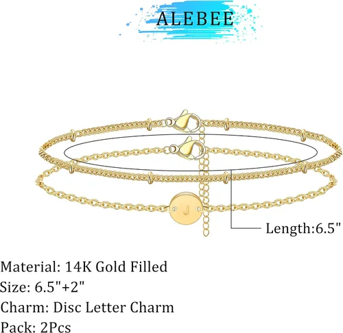 Vista 2 de Gold Initial Bracelets for Women Dainty Gold Filled Layered Beaded Letter Initial Bracelet Personalized 26 Alphabet Disc Trendy Monogram Charm