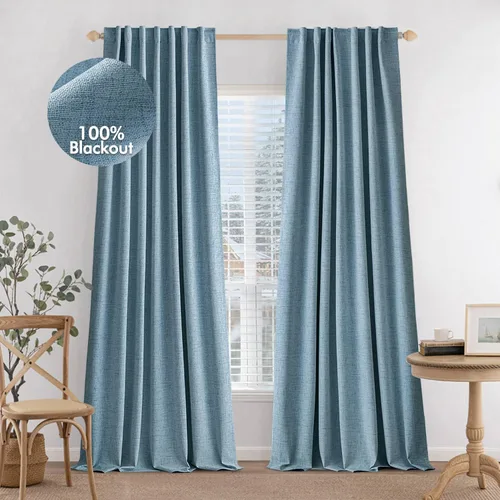 Vista 18 de MIULEE Cortinas 100% opacas de 84 pulgadas de largo de lino, cortinas y drapeados, juego de 2 paneles para dormitorio, pestaña trasera, sala