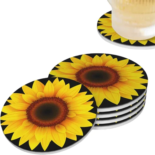 Vista 9 de Life is Better - Juego de 4 posavasos de cerámica absorbente para mesa de café, barra de madera, 4 pulgadas
