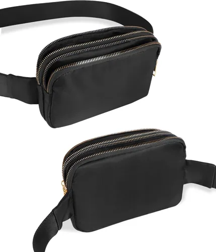 Vista 4 de Sindax Riñonera impermeable para mujer, bolsa de cinturón con bolsa ajustable a la moda para viajes, entrenamiento, correr, senderismo, 01-Negro, M