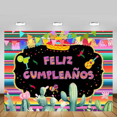 Vista 5 de MEHOFOND Telón de fondo para fiesta temática mexicana, decoración de fiesta temática mexicana, fondo de fotografía de feliz cumpleaños, México
