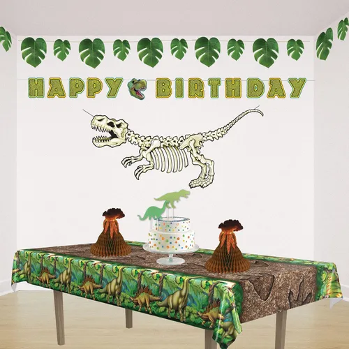 Vista 6 de Beistle Mantel de dinosaurio, 54 x 108 pulgadas, 3 piezas, mantel de plástico, decoración de mesa de dinosaurio, mantel de cumpleaños con temática
