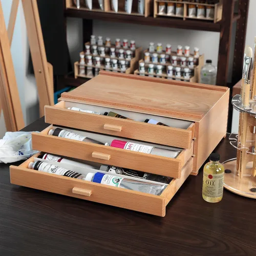 Vista 3 de HG Art Concepts Cofres de almacenamiento para artistas - Organizador de estudio premium para tubos de pintura, pinceles, lápices, marcadores y más!