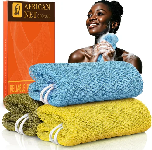 Vista 10 de UJFQBH African Net Sponge Authenti, exfoliante corporal para espalda y zonas de difícil acceso, exfoliante diario suave para limpieza profunda Gris