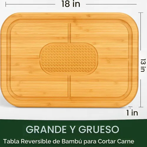 Vista 3 de Tabla de cortar carne – Tabla de tallar de bambú extragrande, bloque de carnicero de 18 x 13 pulgadas de grosor con ranura profunda para jugo