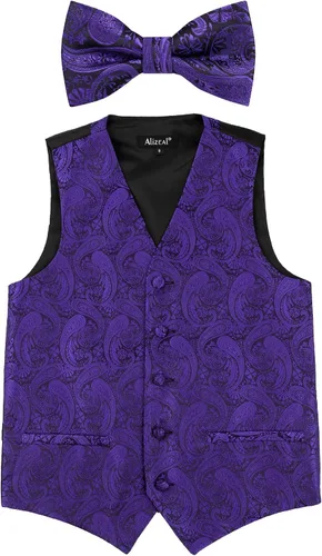 Vista 23 de Alizeal Conjunto de 2 piezas de corbata de lazo preatada de jacquard de cachemira con estampado floral clásico para niños