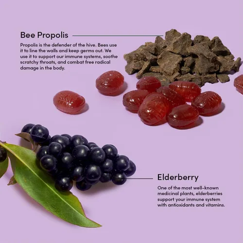Vista 4 de Beekeeper's Naturals Pastillas Calmantes de Miel y Saúco para la Tos Apoyo Inmunológico con Vitamina D, Zinc y Propóleo Pastillas Calmantes