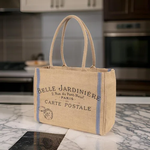 Vista 3 de Bolsa de mano de yute KAF Home para el mercado con asas, Talla única