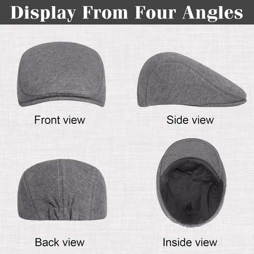 Vista 3 de Senker Fashion - Paquete de 2 gorras Newsboy para hombre, ajustables, de espiga, de tweed, de mezcla de lana, gorra plana Ivy, gorra de taxista