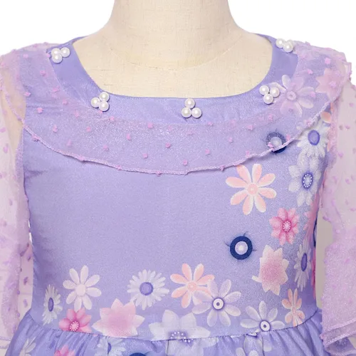 Vista 5 de Mirabel - Vestido de disfraz para niñas, dibujos animados, Halloween, disfraz mágico de cosplay para niñas, vestido de fiesta con bolso, lentes