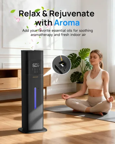 Vista 5 de Humidificadores para dormitorio, humidificador de habitación grande, color negro Warm & Cool Mist, 2.1Gal/8L, 500 sq ft Coverage, Run 48H, Auto
