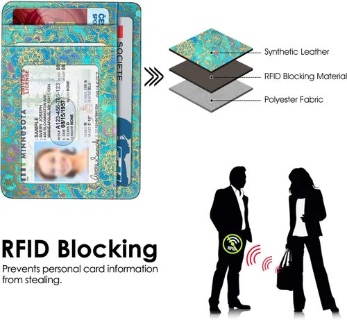 Vista 5 de Fintie Cartera delgada minimalista con bolsillo frontal, tarjetero con bloqueo RFID para tarjetas de crédito con ventana de identificación