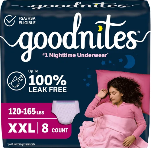 Vista 23 de Goodnites Ropa interior nocturna para niñas, talla extra pequeña (28-43 libras), 15 unidades, el embalaje puede variar
