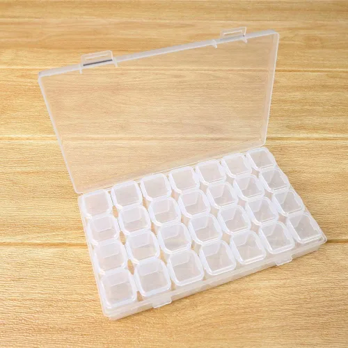 Vista 4 de 1 paquete de 28 rejillas de diamantes, caja de plástico para joyería, organizador de joyas, cajas de almacenamiento de bordado de diamantes, caja