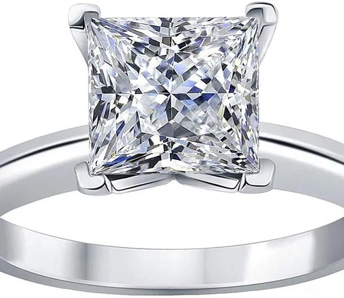 Vista 2 de Clara Pucci Anillo solitario de corte princesa brillante de 2.0 quilates de moissanita genuina impecable ideal VVS1 D 4 puntas de compromiso, boda