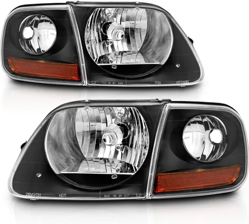 Vista 2 de AmeriLite Faros delanteros de cristal negro con juego de aparcamiento en esquina para Ford F150 F-150 Harley Lighting - Conductor y pasajero