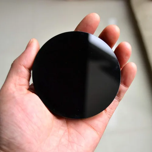 Vista 2 de Espejo de obsidiana negra, redondo, suave, natural, pulido, diámetro de 3 pulgadas
