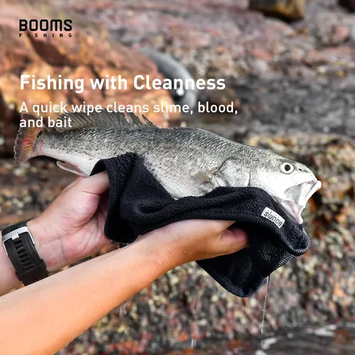 Vista 3 de Booms Fishing B0T Toalla de pesca de microfibra con clip, paquete de 3, color negro