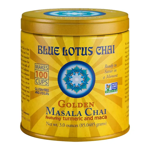 Vista 10 de Blue Lotus Chai - Golden Masala Flavor Chai - Hace 17 tazas - 0.5 onzas Masala Spiced Chai Powder con especias orgánicas - Té indio instantáneo sin