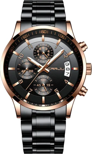 Vista 25 de CRRJU - Relojes de moda para hombre de acero inoxidable, cronógrafo, impermeables con fecha, de pulsera, correa de acero inoxidable, resistente al