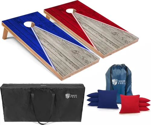 Vista 69 de Tailgating Pros Juego de tablero de Cornhole ligero con diseño piramidal con bolsas de frijoles y estuche de transporte, juego de cornhole