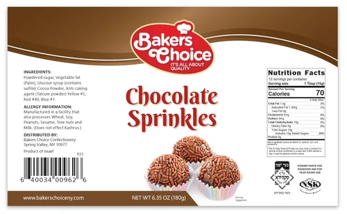 Vista 3 de Bakers Choice Chocolate Sprinkles for Ice Cream Toppings - Chocolate Jimmies Sprinkles for Baking - Dairy Free, Kosher 6.35 oz.