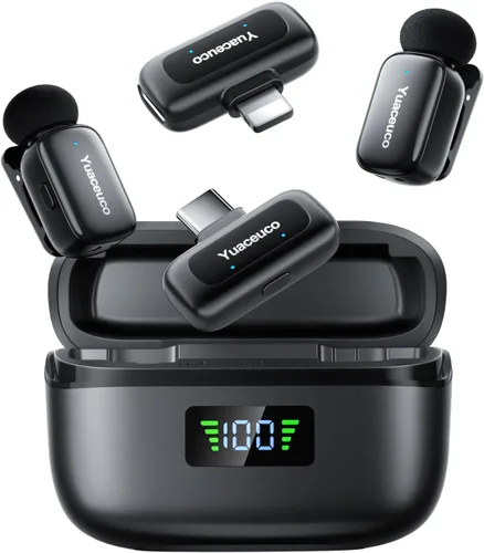 Vista 10 de Mini micrófono Lavalier inalámbrico para tabletas iPhone Android, micrófono de solapa con reducción de ruido, funda de carga de 30 horas, cambiador