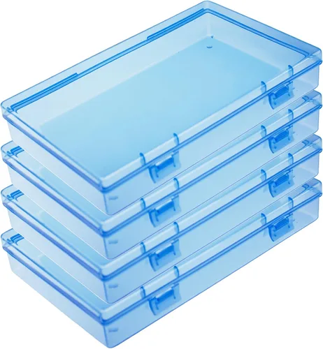 Vista 12 de 12 cajas de plástico rectangulares de plástico, contenedores organizadores vacíos con tapas con bisagras para objetos pequeños y otros proyectos