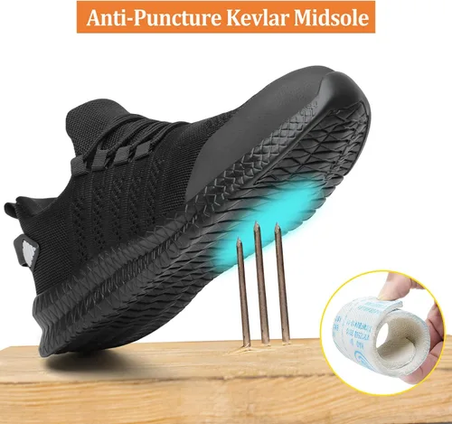 Vista 3 de Zapatos de punta de acero para hombres y mujeres, cómodos, ligeros, zapatos de seguridad para el trabajo, a prueba de pinchazos, antideslizantes