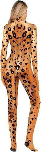 Vista 15 de Disfraz de animal para hombre con estampado de cola grande, overol peludo de elastano para cosplay, fiesta de Halloween