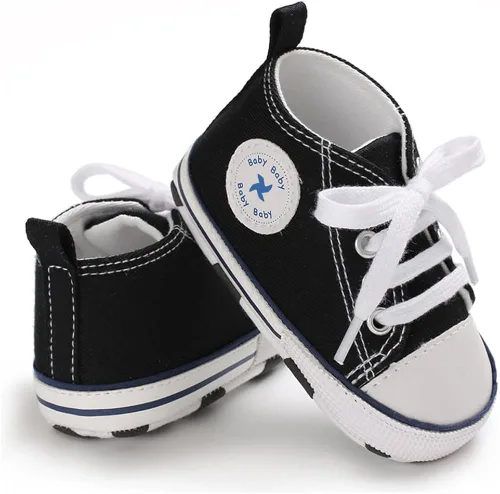 Vista 4 de Zapatos de lona para bebés y niñas, suela antideslizante suave, recién nacidos, primeros caminantes, estrellas, zapatos de mezclilla unisex