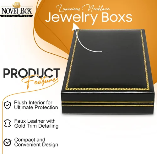 Vista 6 de Joyero Caja de regalo de collar negro de la colección Carter, ultra felpa, borde dorado, incluye embalador, 4.4 x 6.25 x 1.4 pulgadas