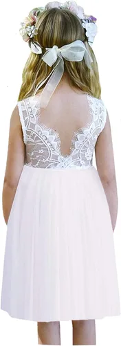 Vista 8 de 2Bunnies - Vestido de fiesta con tutú de tul, espalda de encaje de rosa, tipo A, para niñas Maxi sin mangas de encaje