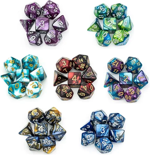 Vista 18 de Juego de 10 dados poliédricos DND (70 piezas) con 2 bolsas de cuero, juego de dados D&D para Calabozos y Dragones, juegos de mesa RPG