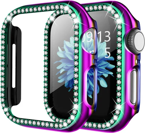 Vista 7 de Adepoy - Funda Compatible para Apple Watch de 1.496 Pulgadas Serie 3/2/1, con Brillantes, Funda Protectora con Marco de Pantalla para Mujer, Niña