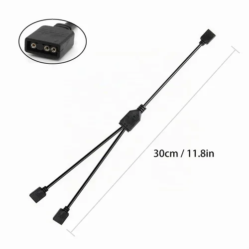 Vista 3 de Cable Divisor ARGB, Cable de Extensión Divisor RGB Direccionable de 1 a 2 Hembra a Hembra 5V 3 Pines Cable de Sincronización LED ARGB para Extender