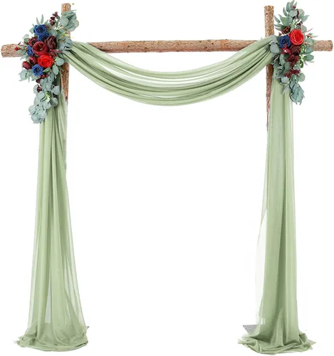 Vista 11 de Decoración de tela de gasa, 1 panel de 2 x 10 pies, cenefas sin arrugas, tela drapeada suave para arco de boda con 2 cintas, para decoración