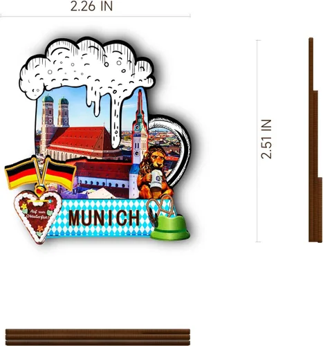 Vista 3 de Imán de madera de Alemania Munich 3D para nevera, viajes, coleccionables, recuerdos, decoración, manualidades hechas a mano