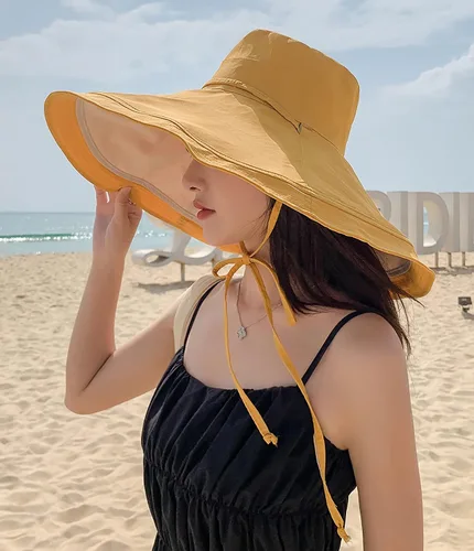 Vista 26 de Sombrero de sol de ala súper ancha para mujer, de algodón, plegable, reversible, con borde con cable, protección UV, verano, playa, viajes, jardín