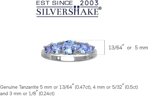 Vista 17 de Silvershake Anillo de plata de ley 925 chapada en oro blanco o amarillo con piedra natal de 5 piedras para mujer Azul zafiro creado